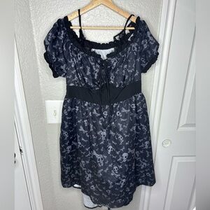 Romwe Corpse Bride Skull Print Cold Shoulder Knot Front Dress NWT
